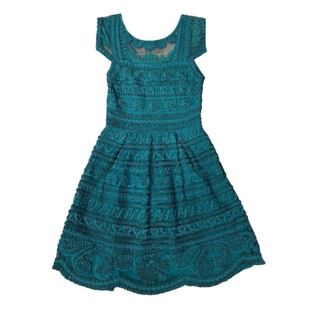 Yoana Baraschi Anthropologie Light Teal Fit N Flare Dress Olivia Wilde Sz 2